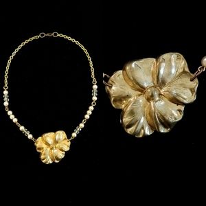 Vintage Art Nouveau Pansy Pearl Crystal Necklace